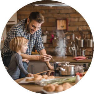 Large family in kitchen